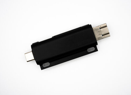 Black USB Flash Drive on White Background