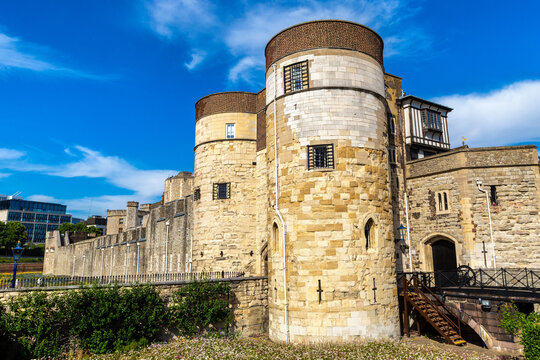 Historic medieval Byward Tower Entrance at Tower of London Castle in London, England, UK
