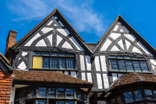 Historic Fachwerk Half Timbered House Facade in Salisbury, Wiltshire, England, UK