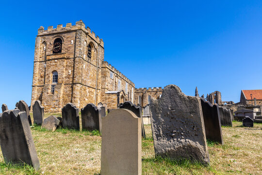 St Marys Church and graveyard near Whitby Abbey in Whitby, North Yorkshire, England, UK