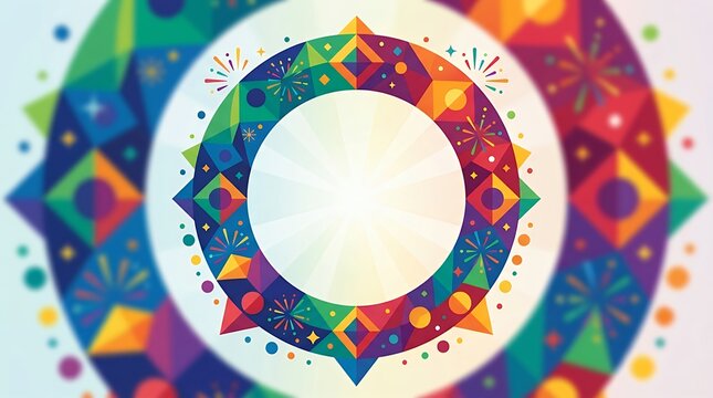 Colorful Circular Year Event Celebration Graphic with Abstract Geometric Design. Vibrant Festive Ring Motif Frame Background for Calendar and Holiday Projects new year celebration circle ring