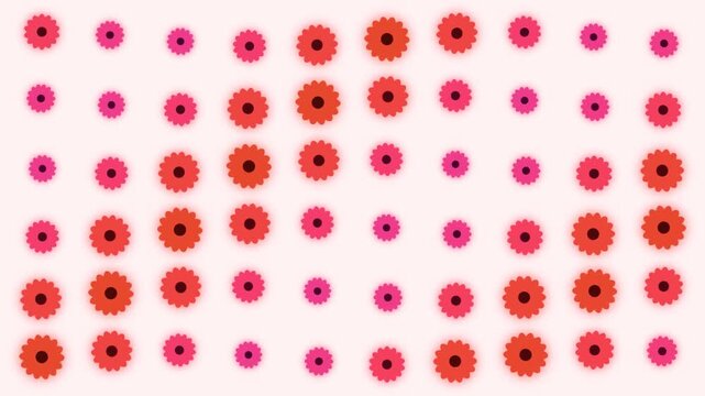 Abstract Animated Pattern of Vibrant Pink and Red Flowers Pulsating on a Soft Pink Background