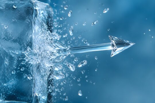 Crystal Arrow Breaking Free from Ice Symbolizing Unlocked Potential, Momentum, Ambition, Growth, and Bold Progress