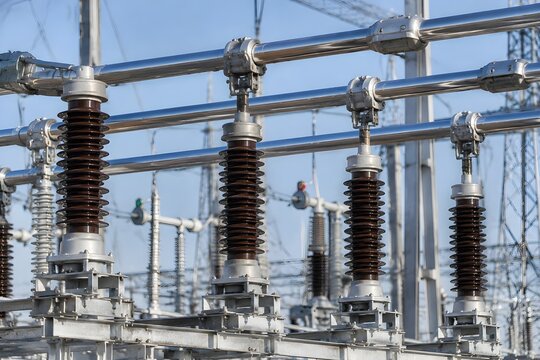 Electrical Substation Busbar With Metal Conductors Insulators and Switching Equipment for High Voltage Power Distribution