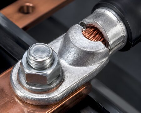 Industrial Cable Termination With Copper Conductor Secured to Power Lug for Precise Reliable Electrical Connection