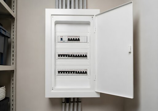 Residential Electrical Distribution Panel in Utility Room Showcases Organized Home Power Management and Modern Installation
