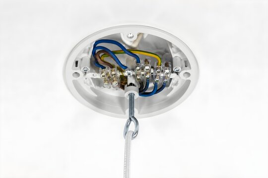 Organized Ceiling Electrical Wires Prepared For Lighting Fixture Installation Represent Safe Modern Home Wiring Solutions