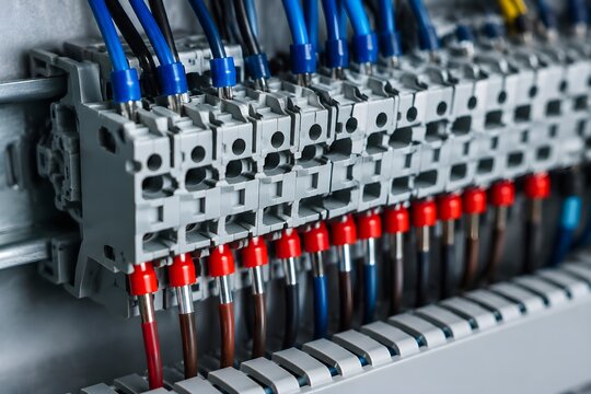 Electrical Terminal Block with Insulated Conductors, Organized Wiring, Clean Control Enclosure, and Technical Installation Detail
