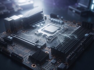 Fototapeta premium Macro View of Modern Computer Motherboard