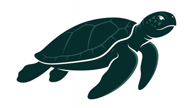 Vector Illustration of Wild Sea Turtle Silhouette Character Isolated on White Background turtleanimal wildlife wild reptile ocean marine sea turtle shell nature character icon illustration