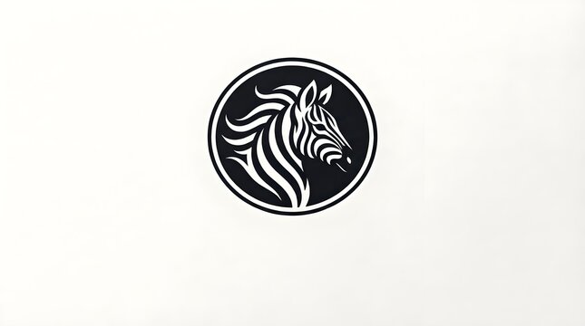 An elegant minimalist zebra profile icon with flowing stripes and mane, enclosed in a thin circular border against a plain white background.