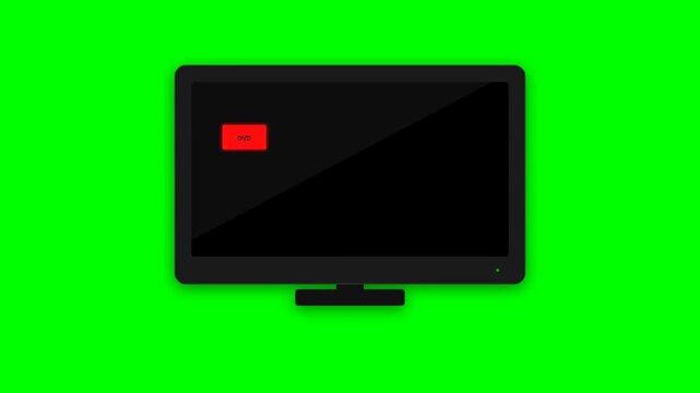 Bouncing Digital Media Player Logo Screensaver on Monitor Display with Green Screen Background