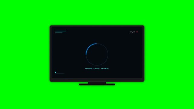 Modern Computer Monitor Displaying Futuristic Digital Interface with Progress Bar on Green Screen