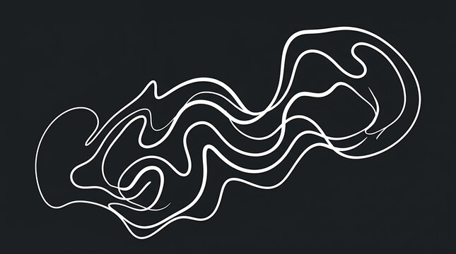 Single Curved White Line Cable Graphic Displaying Irregular Wavy Stroke Isolated Against Dark Backdrop Minimalist abstractsquiggle element featuring smooth fluid movement ideal for modern