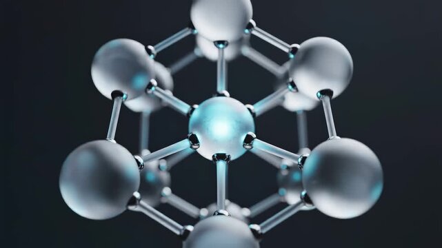 Abstract 3D Molecular Structure Model with Glowing Center.