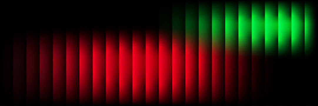 Split red and green glowing vertical stripes abstract futuristic banner background graphic