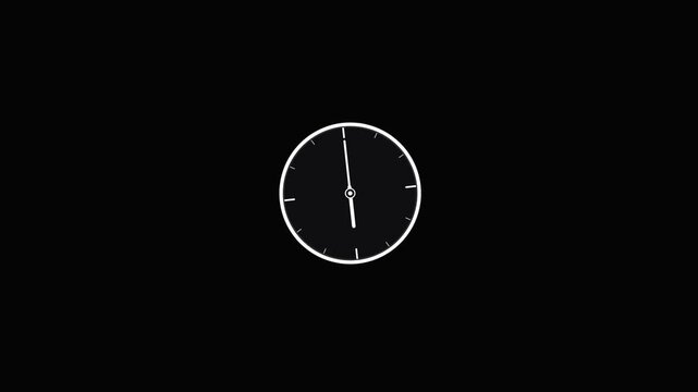Minimalist white line alarm clock animation ticking on black background with time passing effect