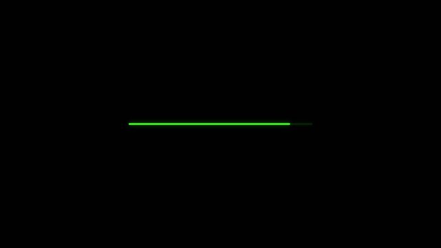 Green horizontal progress bar loading animation filling from left to right on black background