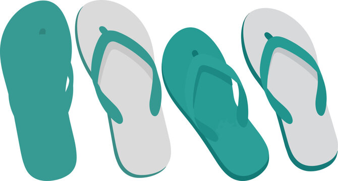 Teal flip flops vector illustration, summer beach footwear set, casual rubber sandals for vacation and pool travel graphics