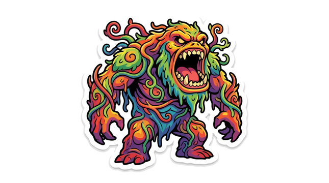 Colorful swamp monster creature sticker with vines.