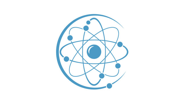 Abstract Atom Icon Representing Science and Innovation in a Circular Logo.