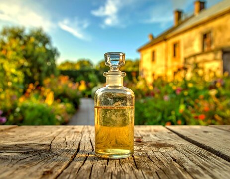 Lotion bottle with outdoor view - vintage filter effect