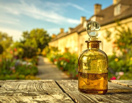 Lotion bottle with outdoor view - vintage filter effect
