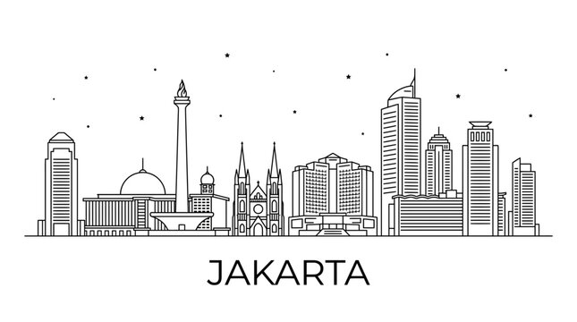 Jakarta Indonesia skyline line art illustration