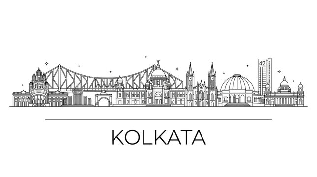 Kolkata city skyline minimalist line art graphic.