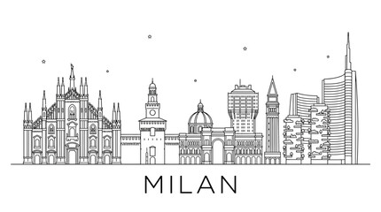 Fototapeta premium Milan Italy city skyline minimalist line art illustration.