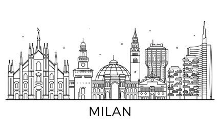 Naklejka premium Milan skyline line art drawing with Duomo cathedral