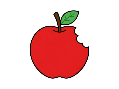Vector apple with bite mark design, simple bitten red apple graphic