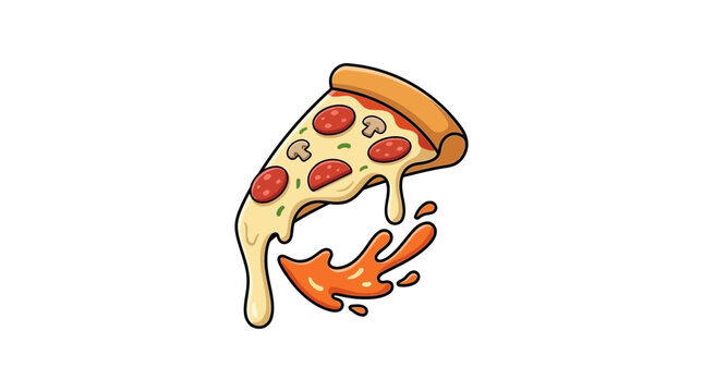 Melting cheese pepperoni pizza slice with fire tail.