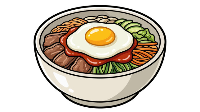 Korean bibimbap bowl with egg and vegetables sticker.