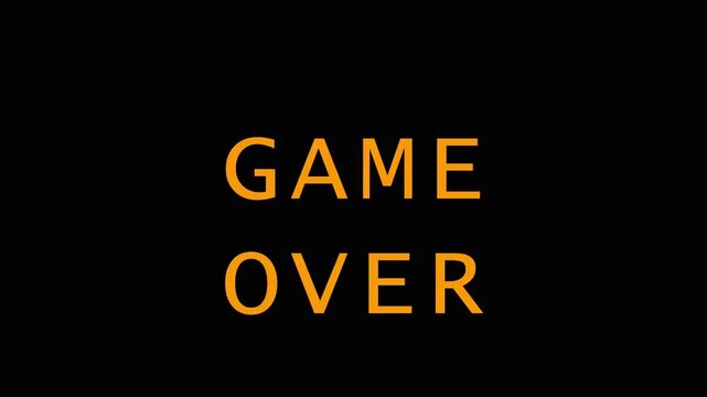 Golden 'Game Over' Text dissolving with particle effects during a cinematic sequence against a dark background