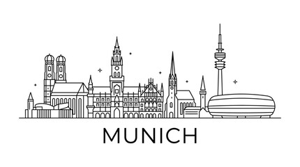 Fototapeta premium Munich Germany city skyline line art illustration