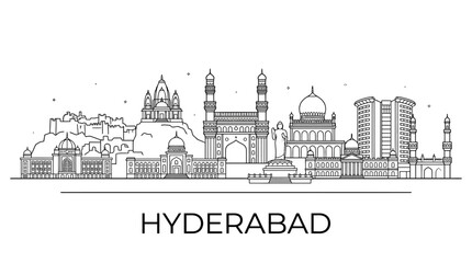 Fototapeta premium Hyderabad India skyline minimalist line art drawing.