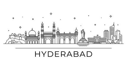 Obraz premium Hyderabad India Skyline Minimalist Line Art Illustration