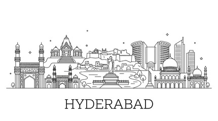 Obraz premium Hyderabad India skyline linear vector illustration.