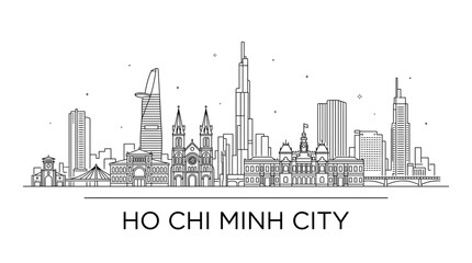 Obraz premium Ho Chi Minh City Vietnam skyline line art.