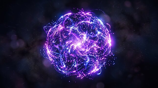 Abstract Luminous Energy Orb Composed of Glowing Purple and Blue Particles particle sphere energy orb luminous dust glowing particles futuristic atmosphere abstract sphere dark background particle