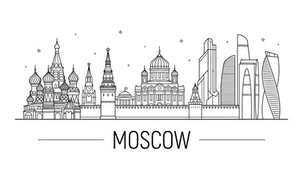 Obraz premium Moscow city skyline outline with landmarks.