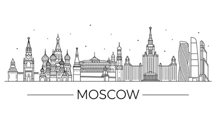 Fototapeta premium Moscow Russia skyline architectural line art vector.