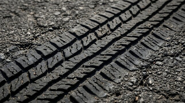 Dark Rubber Tire Tread Marks Texture Embedded on Rough Surface Pattern Background tire track tire tread texture rubber background mark trace pattern rough surface mud dirt off road automotive