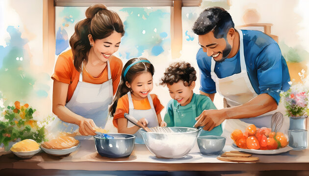 Family baking together in the kitchen
