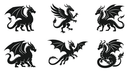 Fototapeta premium Fierce mythical dragon silhouettes for impactful graphic design.