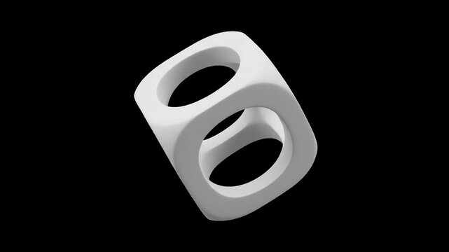 A minimal 3D render of a smooth white hollow cube structure rotating continuously against a black background. Great for futuristic UI backgrounds, architectural graphic assets, tech presentations, and