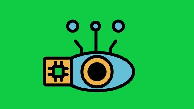 Smart Eye Sensor Motion Icon. Animated futuristic robot eye sensor connected to microchip chip symbol for artificial intelligence visual scanning and tracking.