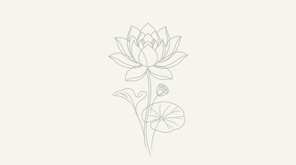 Obraz premium Delicate lotus flower line art illustration with stem.