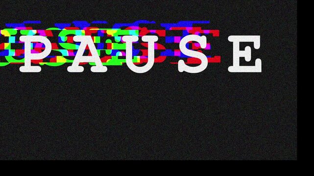 Text words PAUSE repeated in rows against black background for concept of interruption or delay